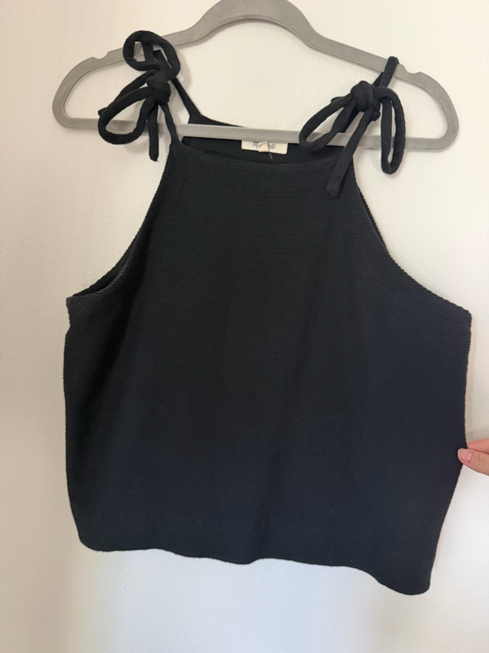 Size XL Madewell Black Tie-Shoulder Ribbed 100% Cotton Tank - Picture 2 of 7